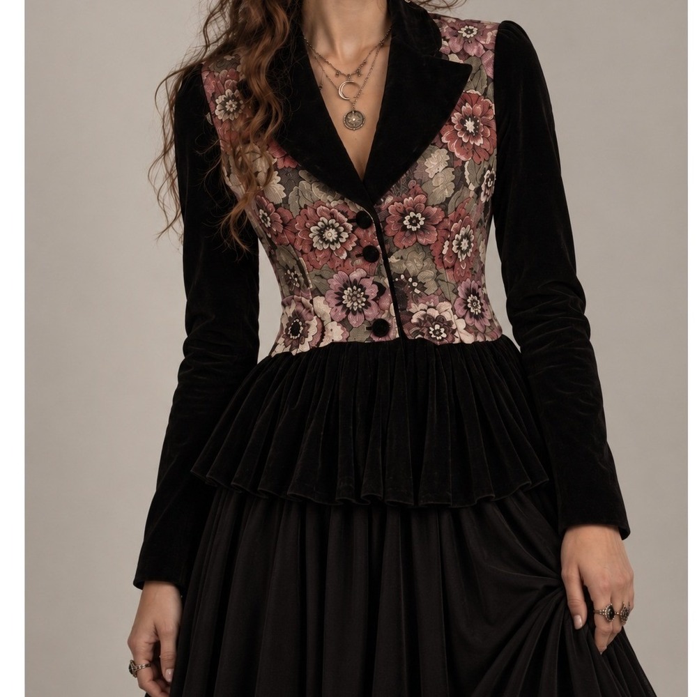 Anthropologie Mixed Media Wool Blend Floral Applique Sweater Women XS Whimsigoth